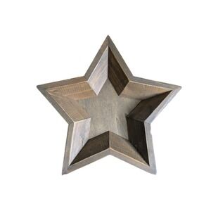 Large Rustic Brown Wood Star Decorative Tray Catchall Bowl Farmhouse 15in